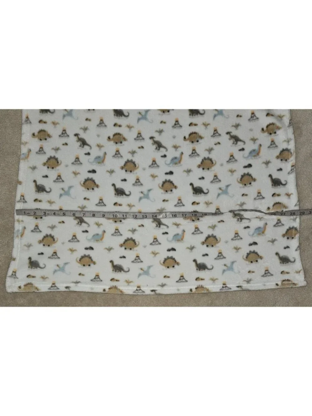 RUNT 1478 Dinosaurs Fleece Baby Blanket Soft Brown Gray Blue Volcano 29x39
